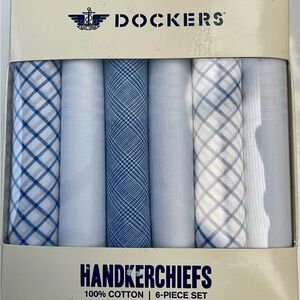 Dockers 6-Piece Handkerchief Set 100% Cotton Blue & White Plaid / Solid New